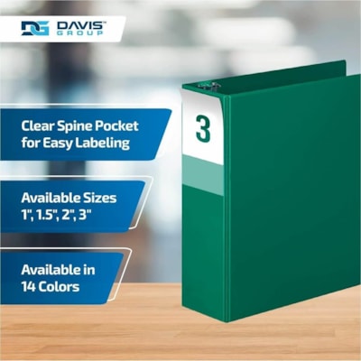 Davis Group Premium Economy, Angle D Ring, Binder, 6 Pack (Green, 3") - Letter - 8 1/2" (215.90 mm) x 11" (279.40 mm) Sheet Size - 625 Sheet Capacity - 3 x 3" (76.20 mm) Ring(s) - Fastener(s): D-Ring - Pocket(s): 2, Inside Front & Back - Polypropylene - Green - 9.10 lb (4127.69 g) - Recycled - Spine  