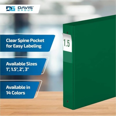 Davis Group - Reliure à anneaux Essential - format lettre - format 8 1/2 po (215,90 mm) x 11 po (279,40 mm) - 275 Capacité en feuilles - 3 x 1,50 po (38,10 mm) Ring(s) - Fastener(s) : Anneau rond - Pocket(s) : 2, À l'intérieur avant et arrière - Polypropylène - Vert   