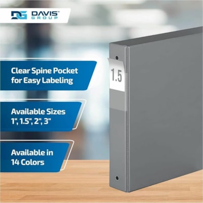 Davis - Reliure à anneaux Essential - format lettre - format 8 1/2 po (215,90 mm) x 11 po (279,40 mm) - 275 Capacité en feuilles - 3 x 1,50 po (38,10 mm) Ring(s) - Fastener(s) : Anneau rond - Pocket(s) : 2, À l'intérieur avant et arrière - Polypropylène - Gris - 6,25  
