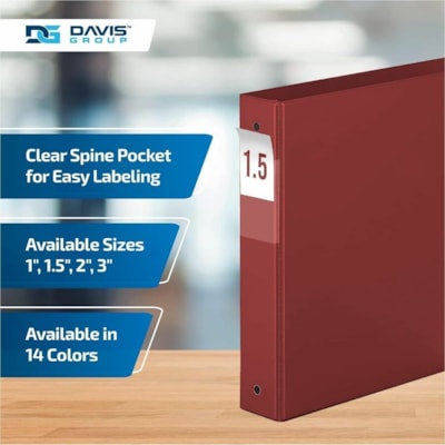 Davis Group - Reliure à anneaux Essential - format lettre - format 8 1/2 po (215,90 mm) x 11 po (279,40 mm) - 275 Capacité en feuilles - 3 x 1,50 po (38,10 mm) Ring(s) - Fastener(s) : Anneau rond - Pocket(s) : 2, À l'intérieur avant et arrière - Polypropylène - Bourg y 