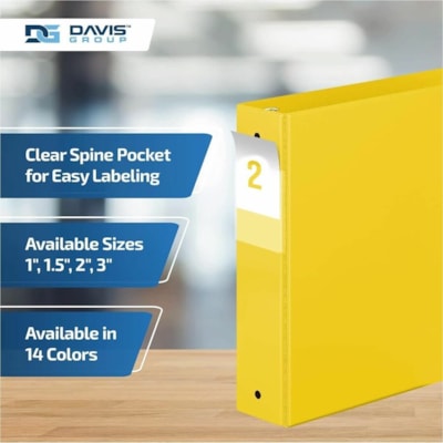Davis - Reliure à anneaux Essential - format lettre - format 8 1/2 po (215,90 mm) x 11 po (279,40 mm) - 400 Capacité en feuilles - 3 x 2 po (50,80 mm) Ring(s) - Fastener(s) : Anneau rond - Pocket(s) : 2, À l'intérieur avant et arrière - Polypropylène - Jaune - 7,60 l  