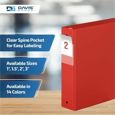 Davis Group - Reliure à anneaux Essential - format lettre - format 8 1/2 po (215,90 mm) x 11 po (279,40 mm) - 400 Capacité en feuilles - 3 x 2 po (50,80 mm) Ring(s) - Fastener(s) : Anneau rond - Pocket(s) : 2, À l'intérieur avant et arrière - Polypropylène - Rouge -   