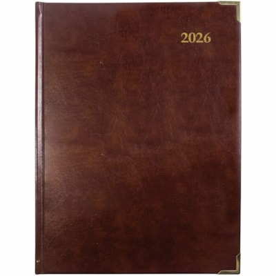 Brownline Executive Daily Planner, 10-7/8" x 7-5/8" , Trilingual, Assorted - Julian Dates - Daily - January 2025 to December 2025 - 7:00 AM to 10:45 PM - Quarter-hourly - 1 Day Single Page Layout - 7 5/8" (193.68 mm) x 10 7/8" (276.23 mm) Sheet Size - Sewn - Assorted - Leather - Hard Cover, Ribbon M  