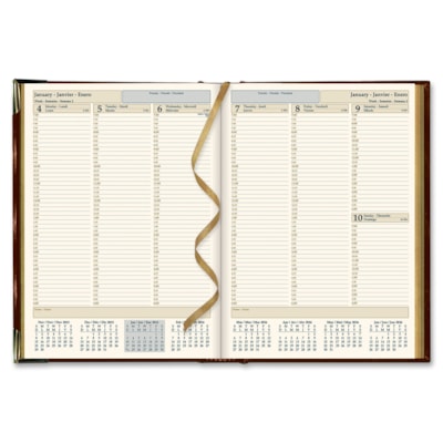 Brownline Aristo Bonded Leather Weekly Executive Appointment Book - Julian Dates - Weekly - January to December - 7:00 AM to 6:00 PM - Quarter-hourly - 1 Week Single Page Layout - 7 5/8" (193.68 mm) x 10 7/8" (276.23 mm) Sheet Size - Sewn - Assorted - Leather - Hard Cover, Ribbon Marker, Maps - 1 Ea  