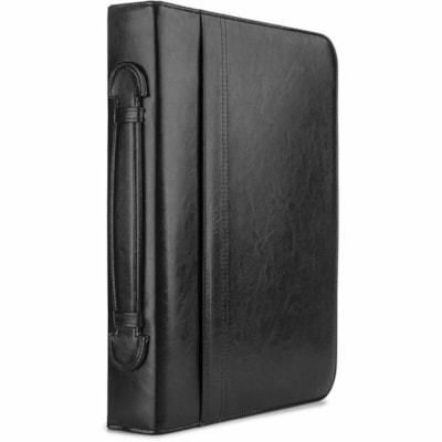 bugatti Ring Binder - Letter - 8 1/2" (215.90 mm) x 11" (279.40 mm) Sheet Size - 2" (50.80 mm) Ring(s) - Fastener(s): D-Ring - Pocket(s): Internal, Front - Synthetic Leather, Vegan Leather - Black - Write-on, Calculator, Handle, Pen Loop, Zipper Closure, Notepad, Tablet Pocket, Card Pocket - 1 Unit BLACK  VEGAN LEATHER FITS MOST 13" TABLET