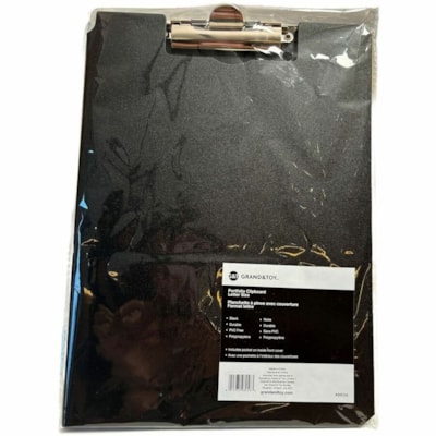 Grand & Toy Letter-size Clipboard Portfolio - 8 1/2" (215.90 mm) x 11" (279.40 mm) Sheet Size - Spring Clip - Polypropylene - Black - 1 / Unit 9.06"X 12.8" BLACK POLYPRPYLNE 