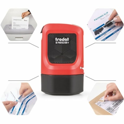 Trodat Roller Stamp - 1" (25.40 mm) Impression Width - Black - Shipping - Recycled RED MOUNT  NO REFILLS 