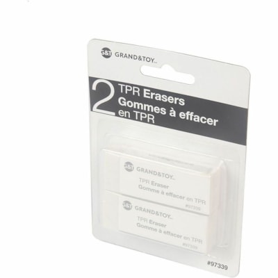 Grand & Toy White TPR Erasers 2PK - White - Thermoplastic Rubber - 2 / Pack - Latex-free, Non-toxic WHITE COLOR PACK OF 2   WHITE