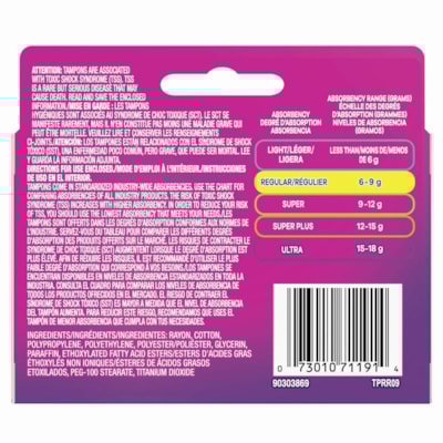 Tampax Radiant Tampon - Regular - Odor-free, Dye-free, Latex-free, Anti-leak - 18/Pack - 54 Each TRIAL QPS 54EA TOTAL 