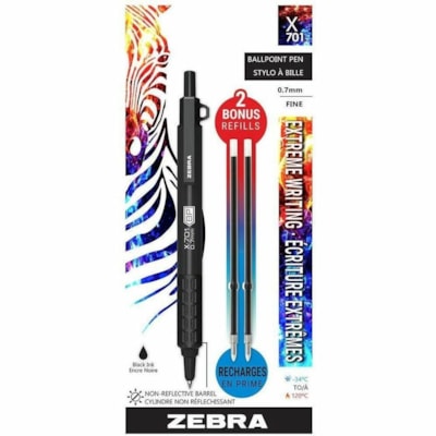 Zebra Pen - Stylo à bille X-701 - Rétractable - Ink Noir ACIER INOXYDABLE BARIL PRESSURISé
