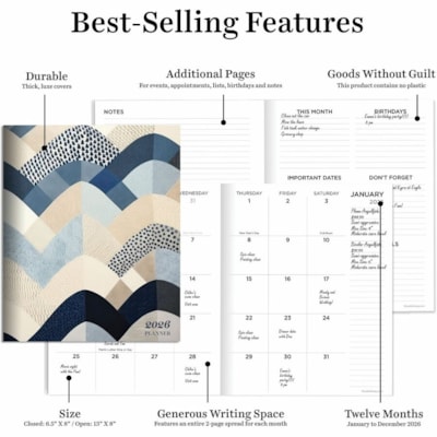 TF Publishing Agenda mensuel moyen Quilted Curves 2026 - Agenda mensuel moyen Quilted Curves 2026  
