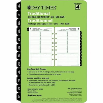 Day-Timer Refill Daily Desk Size 1PPD Bilingual - Desk - Daily - 12 Month - January 2025 to December 2025 - 1 Day Single Page Layout - 5 1/2" (139.70 mm) x 8 1/2" (215.90 mm) Sheet Size - 7 x Holes - Paper - Phone Directory, Address Directory, Planner Page, Auto Mileage, Hole-punched, Reference Shee PPD 5.5X8.5 BILLINGUAL 30% PCW