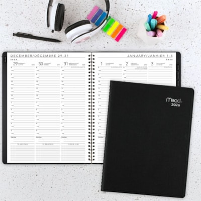 Le cahier de rendez-vous mensuel Contempo 2026 Mead peut aider à la planification des evenements, des tâches et des rendez-vous. - Hebdomadaire, Mensuel - 12 Mois - Janvier 2026 à Décembre 2026 - Toutes les heures - 1 Semaine, 1 Mois Disposition double page - format 8 1/4 po (209,5 CONTEMPORAIN RECYCLÉ  NOIR  BILINGUE