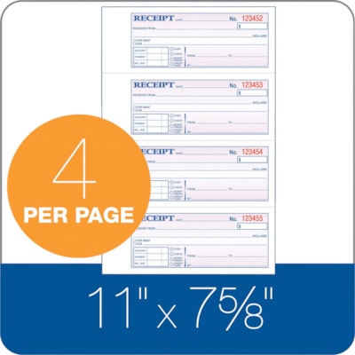 Adams Tapebound 3-part Money Receipt Book - 100 Sheet(s) - Tape Bound - 3 Part - Carbonless Copy - 2.75" (69.85 mm) x 7.62" (193.55 mm) Form Size - White, Canary, Pink - Assorted Sheet(s) - 1 Each CARBONLESS MONEY/RECEIPT BOOKS CANARY & PINK DUPLICATEBEHIND