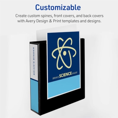 Avery® Durable View Binder 2" , Slant D Rings, Black - 2" (50.80 mm) Binder Capacity - Letter - 8 1/2" (215.90 mm) x 11" (279.40 mm) Sheet Size - 530 Sheet Capacity - 3 x 2" (50.80 mm) Ring(s) - Fastener(s): Slant Ring - Pocket(s): 2, Internal - Polypropylene - Black - Recycled - Pocket, Durable SLANT D RINGS BLACK 2"