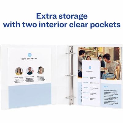 Avery® Durable View Binder 3" , Slant D Rings, White - 3" (76.20 mm) Binder Capacity - Letter - 8 1/2" (215.90 mm) x 11" (279.40 mm) Sheet Size - 635 Sheet Capacity - 3 Ring(s) - Fastener(s): Slant Ring - Pocket(s): 2 - Polypropylene - Recycled - Pocket, Durable, Tear Resistant, Flexible, Split  WHITE  D-RING 3"