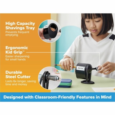 Bostitch Antimicrobial Manual Pencil Sharpener - Wall Mountable, Table Mountable - 8 Hole(s) - 4.25" (107.95 mm) Height x 2.50" (63.50 mm) Width - Metal - Black - 1 Each MANUAL  ADJUST 8 PENCIL SIZES EASY MOUNT  BLACK