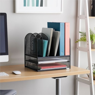 Safco - Organisateur de bureau Onyx 2 horizontal/6 vertical - 8 Compartiment(s) - hauteur de 13 po (330,20 mm) x largeur de 13,3 po (336,55 mm) x profondeur de 11,5 po (292,10 mm) - Bureau - Noir - Acier - 1 chaque  