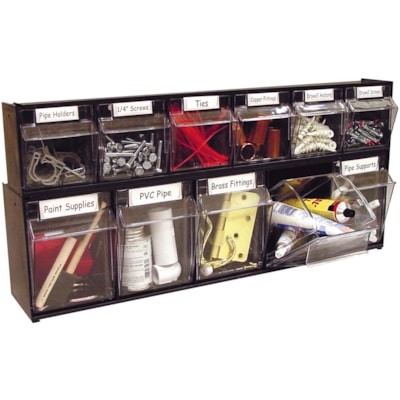 Deflecto Tilt Bin Interlocking Multi-Bin Storage Organizer - 5 Compartment(s) - 6.5" (165.10 mm) Height x 23.6" (600.08 mm) Width x 5.3" (133.35 mm) Depth - Interlockable - Black - Plastic - 1 Each BLACK WITH 5 CLEAR REMOVABLE BINS  MODULAR