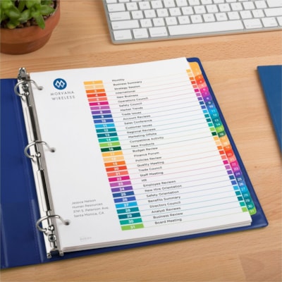 Avery® Ready Index® Table of Content Dividers for Laser and Inkjet Printers, 1-31 - 31 x Divider(s) - 31 Printed Tab(s) - Digit - 1-31 - 31 Tab(s)/Set - 8.50" (215.90 mm) Divider Width x 11" (279.40 mm) Divider Length - Letter - 8.50" (215.90 mm) Width x 11" (279.40 mm) Length - 3 Hole Punch LASER/INK JET  MULTI-COLOUR 1-31  1 SET/PKG