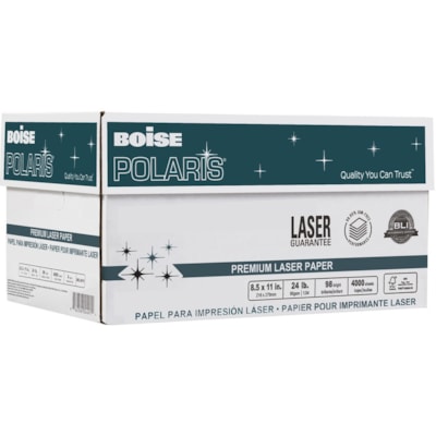 Boise - Papier imprimable POLARIS - 98 Luminosité - format lettre - 8 1/2 po (215,90 mm) x 11 po (279,40 mm) - 24 lb (10886,22 g) Poids de Base - Lisse - Sans acide - Blanc brillant - 500 Feuilles per rame - 500 Feuille 8 5X11 BRILLANCE 98  500/EMB BLANC