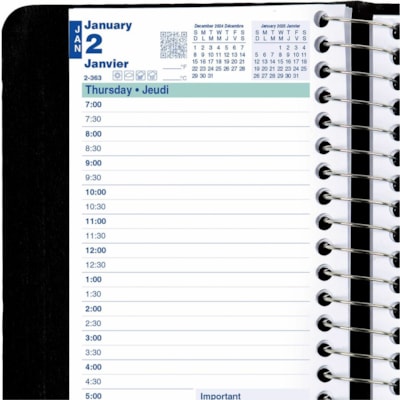 Blueline 2026 12-Month Daily Pocket Planner - January to December - 6" x 3-1/2" - Black - Bilingual - Daily - 12 Month - January 2026 to December 2026 - 7:00 AM to 7:30 PM - Half-hourly - 1 Day Single Page Layout - 3 1/2" (88.90 mm) x 6" (152.40 mm) Sheet Size - Spiral Bound - Black - Paper - Biling  