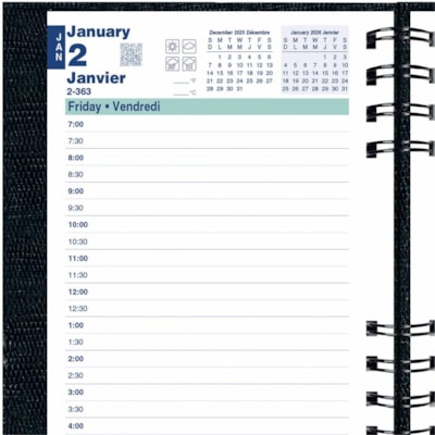 Blueline 2026 CoilPro 12-Month Daily Planner - January to December - 8" x 5" - Black - Bilingual - Julian Dates - Daily - 12 Month - January 2026 to December 2026 - 7:00 AM to 7:30 PM - Half-hourly - 1 Day Single Page Layout - 5" (127 mm) x 8" (203.20 mm) Sheet Size - Twin Wire - Black - Self-adhesi  