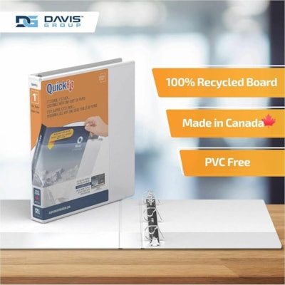 QuickFit View Binder, 3-Ring Binder, Angle D Ring, 1 Inch, White - 1" (25.40 mm) Binder Capacity - Letter - 8 1/2" (215.90 mm) x 11" (279.40 mm) Sheet Size - 225 Sheet Capacity - 3 x 1" (25.40 mm) Ring(s) - Fastener(s): D-Ring - Polypropylene - White - Recycled - Clear Overlay - 1 Each  