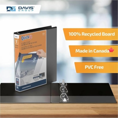 QuickFit View Binder, 3-Ring Binder, Angle D Ring, 1 Inch, Black - 1" (25.40 mm) Binder Capacity - Letter - 8 1/2" (215.90 mm) x 11" (279.40 mm) Sheet Size - 225 Sheet Capacity - 3 x 1" (25.40 mm) Ring(s) - Fastener(s): D-Ring - Polypropylene - Black - Recycled - Clear Overlay - 1 Each D-RING  OVERLAY USES LTTR SIZE PAPER FOR CUSTOM INSERT