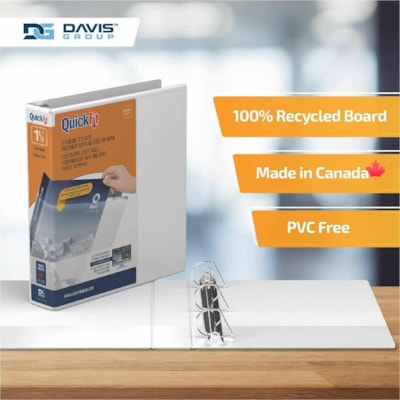 QuickFit View Binder, 3-Ring Binder, Angle D Ring, 1.5 Inch, White - 1 1/2" (38.10 mm) Binder Capacity - Letter - 8 1/2" (215.90 mm) x 11" (279.40 mm) Sheet Size - 375 Sheet Capacity - 3 x 1.50" (38.10 mm) Ring(s) - Fastener(s): D-Ring - Polypropylene - White - Recycled - Clear Overlay - 1 Each  