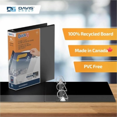 QuickFit View Binder, 3-Ring Binder, Angle D Ring, 1.5 Inch, Black - 1 1/2" (38.10 mm) Binder Capacity - Letter - 8 1/2" (215.90 mm) x 11" (279.40 mm) Sheet Size - 375 Sheet Capacity - 3 x 1.50" (38.10 mm) Ring(s) - Fastener(s): D-Ring - Polypropylene - Black - Recycled - Clear Overlay - 1 Each D-RING  OVERLAY USES LTTR SIZE PAPER FOR CUSTOM INSERT