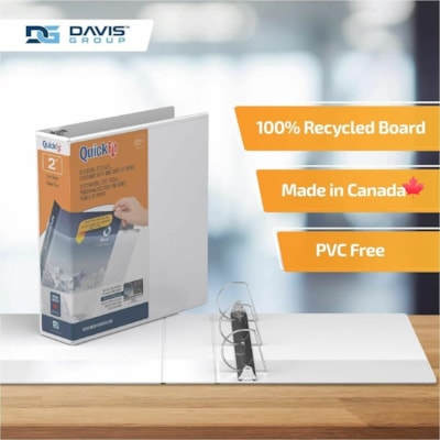 QuickFit View Binder, 3-Ring Binder, Angle D Ring, 2 Inch, White - 2" (50.80 mm) Binder Capacity - Letter - 8 1/2" (215.90 mm) x 11" (279.40 mm) Sheet Size - 500 Sheet Capacity - 3 x 2" (50.80 mm) Ring(s) - Fastener(s): D-Ring - Polypropylene - White - Recycled - Clear Overlay - 1 Each  