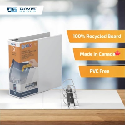 QuickFit View Binder, 3-Ring Binder, Angle D Ring, 3 Inch, White - 3" (76.20 mm) Binder Capacity - Letter - 8 1/2" (215.90 mm) x 11" (279.40 mm) Sheet Size - 625 Sheet Capacity - 3 x 3" (76.20 mm) Ring(s) - Fastener(s): D-Ring - Polypropylene - White - Recycled - Clear Overlay - 1 Each  