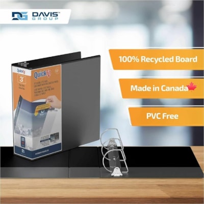 QuickFit View Binder, 3-Ring Binder, Angle D Ring, 3 Inch, Black - 3" (76.20 mm) Binder Capacity - Letter - 8 1/2" (215.90 mm) x 11" (279.40 mm) Sheet Size - 625 Sheet Capacity - 3 x 3" (76.20 mm) Ring(s) - Fastener(s): D-Ring - Polypropylene - Black - Recycled - Clear Overlay - 1 Each D-RING  OVERLAY USES LTTR SIZE PAPER FOR CUSTOM INSERT