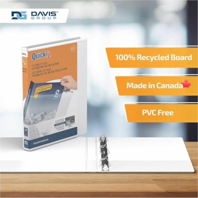 QuickFit View Binder, 3-Ring Binder, Angle D Ring, 5/8 Inch, White - 5/8" (15.75 mm) Binder Capacity - Letter - 8 1/2" (215.90 mm) x 11" (279.40 mm) Sheet Size - 150 Sheet Capacity - 3 x 0.63" (15.88 mm) Ring(s) - Fastener(s): D-Ring - Pocket(s): Internal - Polypropylene - White - Recycled - Clear O WHITE 
