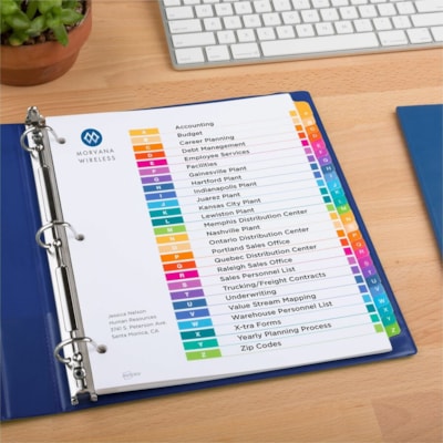 Avery® Ready Index® Table of Contents Dividers for Laser and Inkjet Printers, A-Z - 1 x Divider(s) - 26 Printed Tab(s) - Alphabet - A-Z - 26 Tab(s)/Set - 8.50" (215.90 mm) Divider Width x 11" (279.40 mm) Divider Length - Letter - 8.50" (215.90 mm) Width x 11" (279.40 mm) Length - 3 Hole Punc LASER/INK JET  MULTI-COLOUR A-Z  1 SET/PKG
