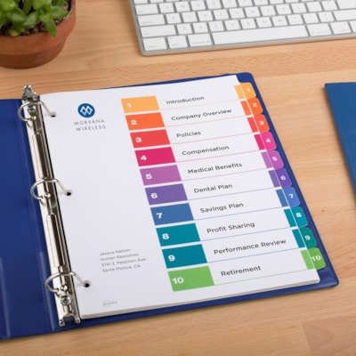 Avery® Ready Index(R) 10-Tab Binder Dividers, Customizable Table of Contents, Multicolor Tabs, 24 Sets (11169) - 240 x Divider(s) - 1-10 - 10 Tab(s)/Set - 8.50" (215.90 mm) Divider Width x 11" (279.40 mm) Divider Length - 3 Hole Punched - White Paper Divider - Multicolor Paper Tab(s) - 20% Recyc 25 UNCOLLATED SETS OF 10 TABS 20% PCW