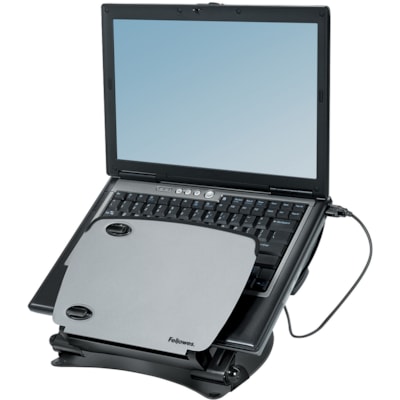 Fellowes - Station de travail pour ordinateur portable avec USB Série Professional - Jusqu'à 17 po Support d'écran - 15 lb (6803,89 g) Capacité de charge - 3 po (76,20 mm) Hauteur x 12,13 po (308,10 mm) Largeur x 13,31 po (338,07 mm) Profondeur - Métal, Caoutchouc -  PORTE-DOCUMENT ALIGNé RéGLAGE D UNE SEULE MAIN