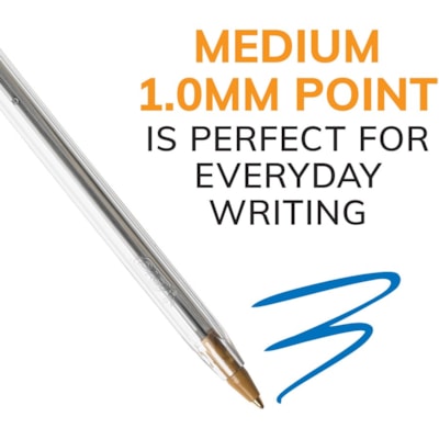 BIC Cristal Xtra Smooth Stic Ball Pen, Blue, 12 Pack - 1 mm (0.04") Medium Pen Point - Blue Ink - Clear Barrel - 12 Pack PLASTIC BARREL DISPOSABLE 
