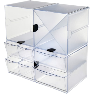 Deflecto Stackable Cube Organizer - 1 Compartment(s) - 6" (152.40 mm) Height x 6" (152.40 mm) Width x 6" (152.40 mm) Depth - Desktop - Stackable - Clear - Plastic - 1 Each 6"X6"X6" CUBE W/CLIPS INCL 