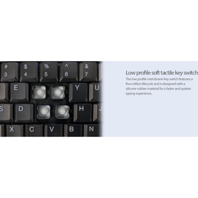 Adesso Wireless Desktop Touchpad Keyboard - Wireless Connectivity - RF - 30 ft (9144 mm) - 2.40 GHz - USB Interface - 104 Key(s) - On/Off Switch Hot Key(s) - English (US) - QWERTY Layout - Desktop Computer - TouchPad - Membrane Keyswitch - AAA Battery Size Supported - Black top Touchpad Keyboard ard (glazing black c