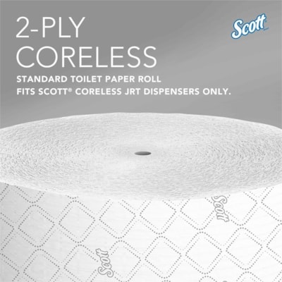 Scott Coreless High-Capacity Jumbo Roll Toilet Paper with Elevated Design - 2 Ply - 3.78" (96.01 mm) Width x 1150 ft (350.52 m) Length - White - Fiber - 12 / Carton BATH TISSUE ROLL 3-7/10"X1150' WHITE CASE OF 12 ROLLS