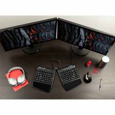 Kinesis Freestyle2 Keyboard for PC - Cable Connectivity - USB Interface - Cut, Copy, Paste, Undo, Pause, Page Movement, Home, Forward Hot Key(s) - Windows 7, Windows 11, Linux - Computer - PC - Membrane/Rubber Dome Keyswitch - Black ENGLISH QUIET LOW-FORCE KEYS MFG. WARRANTY ONLY