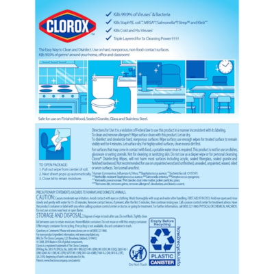 Clorox Commercial Solutions Disinfecting Wipe (Fresh Scent) - For Glass, Mirror, Wood, Acrylic, Vinyl - Fresh Scent Width - Bleach-free, Phosphate-free, Kill Germs, Disinfectant - 75 / Tub - 1 Each FRESH SCENT 