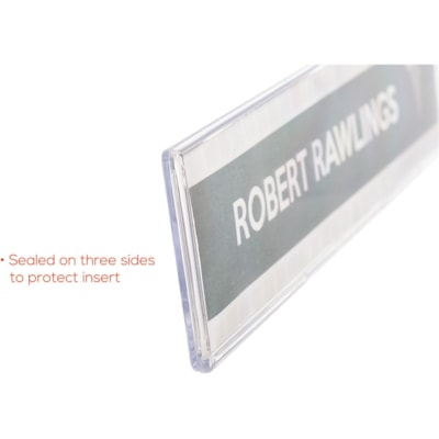 Deflecto - Porte-nom de cubicle - largeur de 8,50 po (215,90 mm) x hauteur de 2 po (50,80 mm) - Rectangulaire Forme - Fixation Murale - Insérable, Magnétique - Plastique - clair - 1 chaque CHARGE PAR LA HAUT 8-1/2" X 2" - CLAIR
