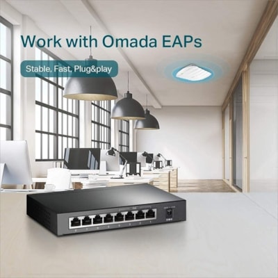 TP-Link TL-SG1008P Ethernet Switch - 8 Ports - Gigabit Ethernet - 10/100/1000Base-T - 2 Layer Supported - 5.40 W Power Consumption - 64 W PoE Budget - Twisted Pair - PoE Ports - Black - Desktop - 3 Year Limited Warranty  