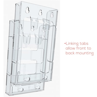 Deflecto Lit Loc Interlocking Magazine Display - 11.3" (285.75 mm) Height x 9" (228.60 mm) Width x 1.3" (31.75 mm) Depth - Interlockable - Clear - Plastic - 1 Each SINGLE MAGAZINE SIZE UNIT 9"W X 11-1/4"H X 1-1/4"D - CLE