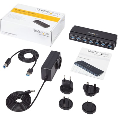 StarTech.com 7 Port SuperSpeed USB 3.0 Hub - 5Gbps - Desktop USB Hub with Power Adapter - Black - Add 7 external, SuperSpeed USB 3.0 ports to a computer from a single USB connection - 7 Port USB 3.0 Hub with Power Adapter - Black USB Hub - 5 Gbps USB 3 Hub - Seven Port USB 3.0 Hub - USB 3.0 Desktop   PERP 