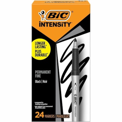 BIC Intensity Marker Fine Tip Permanent Markers, Black, 24-Count Pack, Art Supplies for Adults and Teens - 1.8 mm (0.07") Fine Marker Point - Black Ink - 24 Pack MARKING PERMANENT MARKERS 