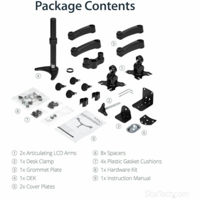 StarTech.com Desk Mount Dual Monitor Arm, Dual Articulating Monitor Arm, Height Adjustable, For VESA Monitors up to 24" (29.9lb/13.6kg) - Mount two displays on your desk or through a grommet with this desk mount dual monitor arm - Dual articulating monitor arms - Full range of motion - Adjustable he  MNT 